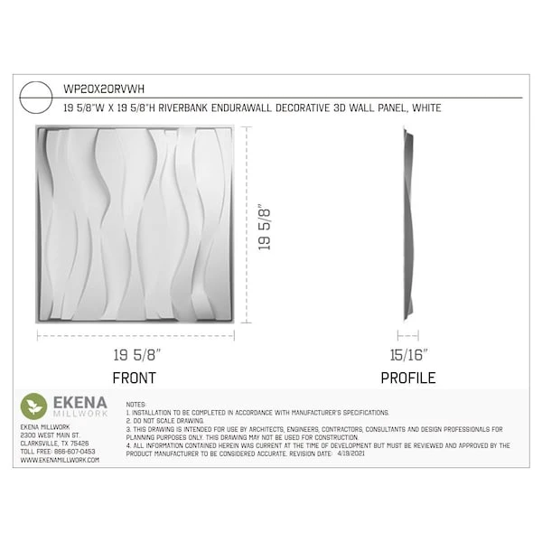 Riverbank EnduraWall Decorative 3D Wall Panel, White, 19 5/8"W X 19 5/8"H 4 Riverbank EnduraWall Decorative 3D Wall Panel, White, 19 5/8"W X 19 5/8"H - Image 2