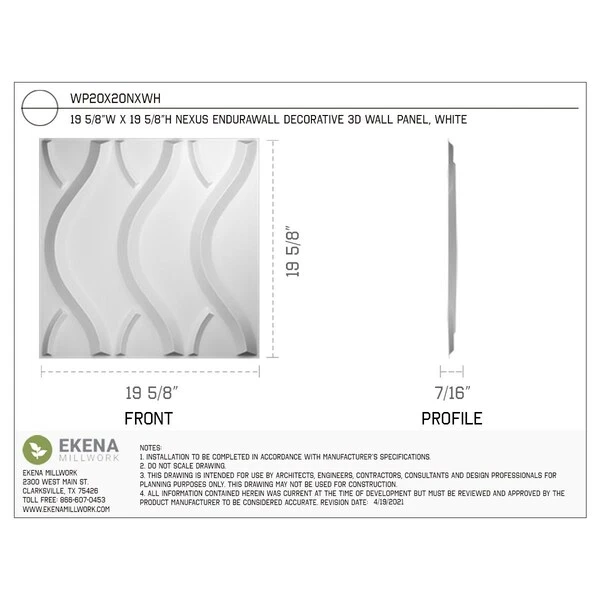 Nexus EnduraWall Decorative 3D Wall Panel, White, 19 5/8"W X 19 5/8"H 5 Nexus EnduraWall Decorative 3D Wall Panel, White, 19 5/8"W X 19 5/8"H - Image 3