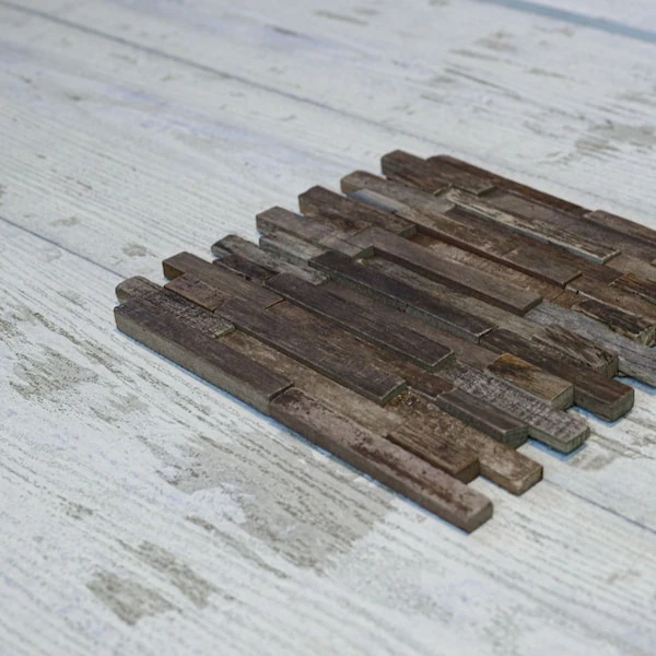 Interlocking Boat Wood Mosaic Wall Tile, Natural Finish, 11 7/8"W X 11 7/8"H X 1/2"P 8 Interlocking Boat Wood Mosaic Wall Tile, Natural Finish, 11 7/8"W X 11 7/8"H X 1/2"P - Image 6