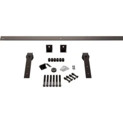 Premium J-Strap Barn Door Hardware Set W/ 4' Track For 1 3/4" Doors, Bronze Texture