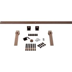 Premium J-Strap Barn Door Hardware Set W/ 4' Track For 2 1/4" Doors, Copper Vein