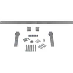 Premium J-Strap Barn Door Hardware Set W/ 5' 4" Track For 2 1/4" Doors, Flint Gray