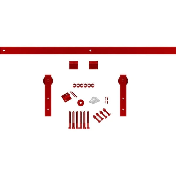 Premium J-Strap Barn Door Hardware Set W/ 7' Track For 2 1/4" Doors, Regal Red 5 Premium J-Strap Barn Door Hardware Set W/ 7' Track For 2 1/4" Doors, Regal Red - Image 3