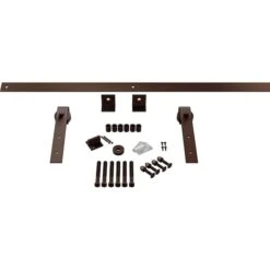 Premium J-Strap Barn Door Hardware Set W/ 4' Track For 1 3/4" Doors, Rustic Brown