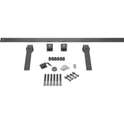 Premium J-Strap Barn Door Hardware Set W/ 5' 4" Track For 1 3/8" Doors, Silver Metallic