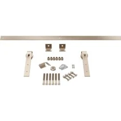 Premium J-Strap Barn Door Hardware Set W/ 7' Track For 1 3/4" Doors, White Bronze