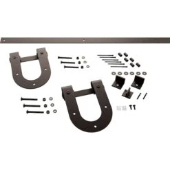 Premium Horseshoe Barn Door Hardware Set W/ 4' Track For 2 1/4" Doors, Bronze Texture