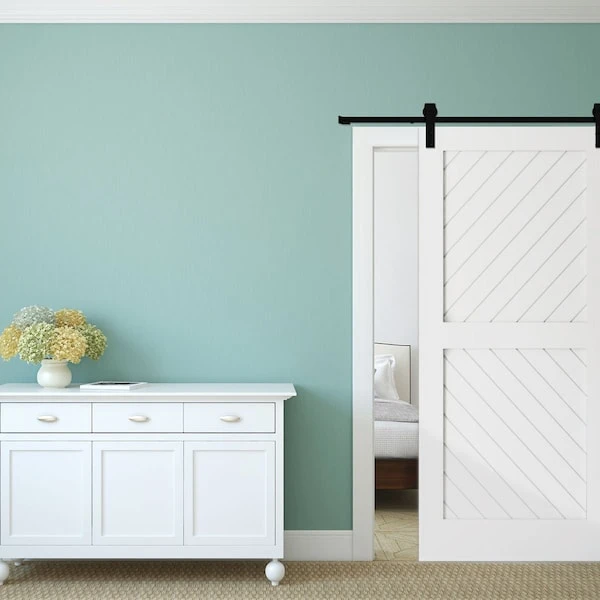 Premium Horseshoe Barn Door Hardware Set W/ 6' Track For 1 3/4" Doors, Matte Black 7 Premium Horseshoe Barn Door Hardware Set W/ 6' Track For 1 3/4" Doors, Matte Black - Image 5