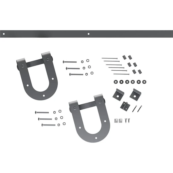 Premium Horseshoe Barn Door Hardware Set W/ 5' 4" Track For 1 3/4" Doors, Silver Metallic 4 Premium Horseshoe Barn Door Hardware Set W/ 5' 4" Track For 1 3/4" Doors, Silver Metallic - Image 2