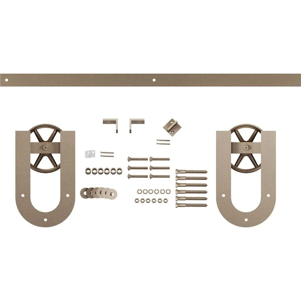 Premium Wagon Wheel Horseshoe Barn Door Hardware Set W/ 5' 4" Track For 1 3/8" Doors, White Bronze 7 Premium Wagon Wheel Horseshoe Barn Door Hardware Set W/ 5' 4" Track For 1 3/8" Doors, White Bronze - Image 5