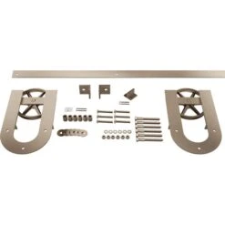 Premium Wagon Wheel Horseshoe Barn Door Hardware Set W/ 5' Track For 2 1/4" Doors, White Bronze