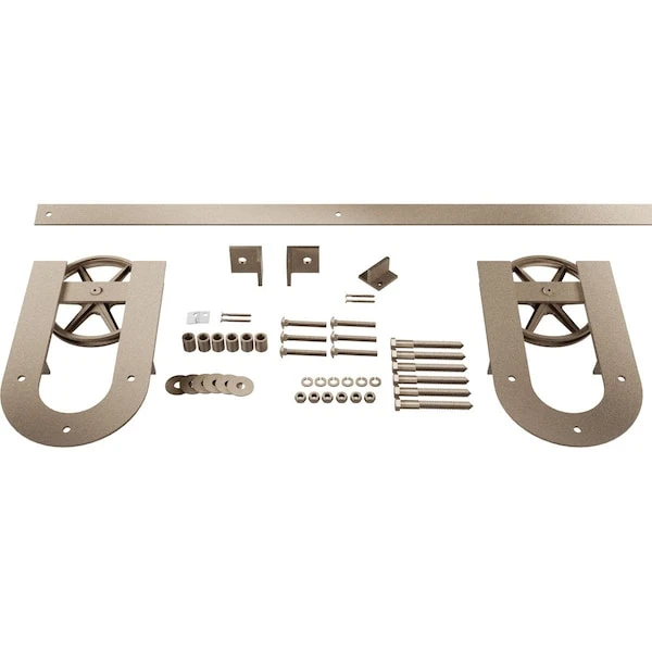 Premium Wagon Wheel Horseshoe Barn Door Hardware Set W/ 7' Track For 2 1/4" Doors, White Bronze 3 Premium Wagon Wheel Horseshoe Barn Door Hardware Set W/ 7' Track For 2 1/4" Doors, White Bronze