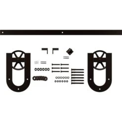 Premium Wagon Wheel Horseshoe Barn Door Hardware Set W/ 4' Track For 2 1/4" Doors, Bronze Texture -ZORO Materials Sale PCI20Enterprises20dba20Ekena20Millwork 1449565xx01xx3de4cf 2