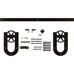 Premium Wagon Wheel Horseshoe Barn Door Hardware Set W/ 4' Track For 1 3/8" Doors, Bronze Texture -ZORO Materials Sale PCI20Enterprises20dba20Ekena20Millwork 1449565xx01xx3de4cf