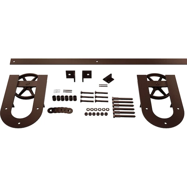 Premium Wagon Wheel Horseshoe Barn Door Hardware Set W/ 8' Track For 1 3/4" Doors, Rustic Brown 3 Premium Wagon Wheel Horseshoe Barn Door Hardware Set W/ 8' Track For 1 3/4" Doors, Rustic Brown