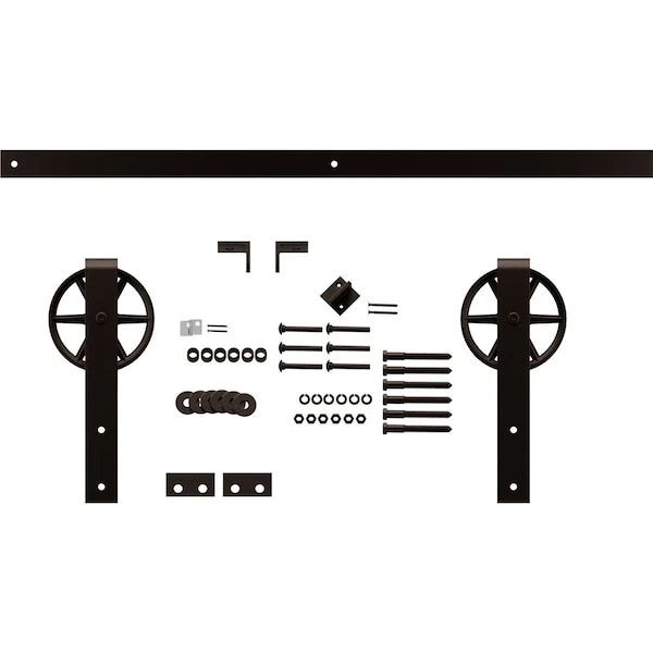 Premium Wagon Wheel Strap Barn Door Hardware Set W/ 5' 4" Track For 1 3/8" Doors, Bronze Texture 6 Premium Wagon Wheel Strap Barn Door Hardware Set W/ 5' 4" Track For 1 3/8" Doors, Bronze Texture - Image 4