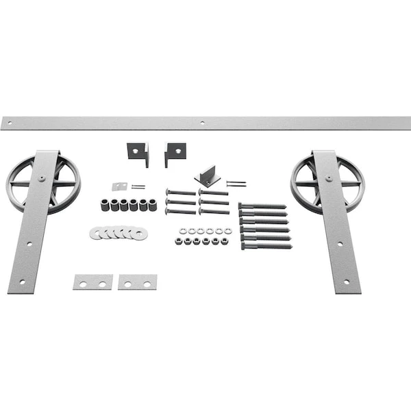 Premium Wagon Wheel Strap Barn Door Hardware Set W/ 6' Track For 2 1/4" Doors, PC Chrome 3 Premium Wagon Wheel Strap Barn Door Hardware Set W/ 6' Track For 2 1/4" Doors, PC Chrome