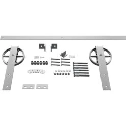 Premium Wagon Wheel Strap Barn Door Hardware Set W/ 8' Track For 2 1/4" Doors, PC Chrome