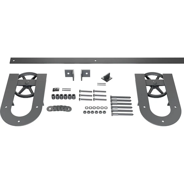 Premium Wagon Wheel Horseshoe Barn Door Hardware Set W/ 7' Track For 1 3/8" Doors, Silver Metallic 5 Premium Wagon Wheel Horseshoe Barn Door Hardware Set W/ 7' Track For 1 3/8" Doors, Silver Metallic - Image 3