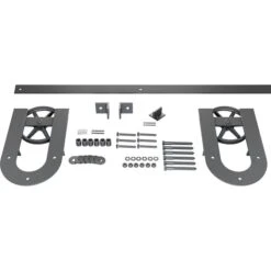 Premium Wagon Wheel Horseshoe Barn Door Hardware Set W/ 7' Track For 1 3/8" Doors, Silver Metallic