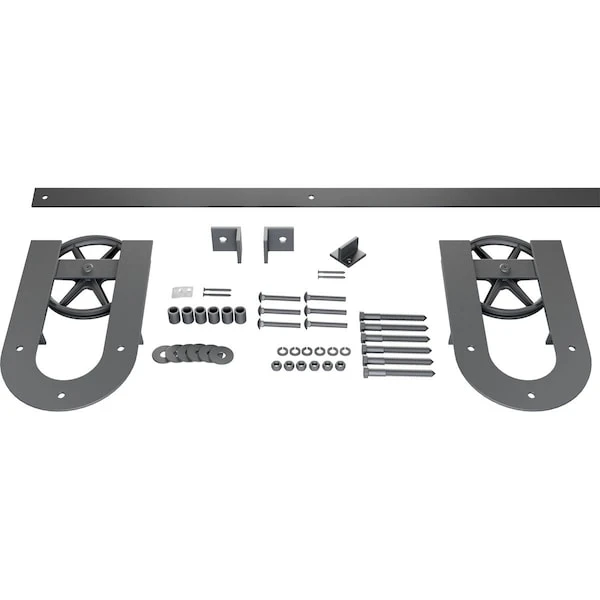 Premium Wagon Wheel Horseshoe Barn Door Hardware Set W/ 7' Track For 1 3/8" Doors, Silver Metallic 3 Premium Wagon Wheel Horseshoe Barn Door Hardware Set W/ 7' Track For 1 3/8" Doors, Silver Metallic