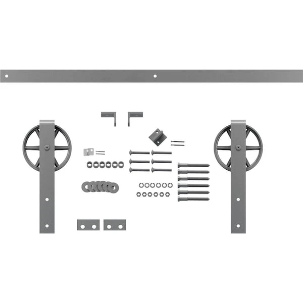 Premium Wagon Wheel Strap Barn Door Hardware Set W/ 5' 4" Track For 1 3/8" Doors, Flint Gray 5 Premium Wagon Wheel Strap Barn Door Hardware Set W/ 5' 4" Track For 1 3/8" Doors, Flint Gray - Image 3