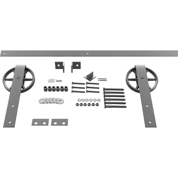 Premium Wagon Wheel Strap Barn Door Hardware Set W/ 6' Track For 2 1/4" Doors, Flint Gray 3 Premium Wagon Wheel Strap Barn Door Hardware Set W/ 6' Track For 2 1/4" Doors, Flint Gray