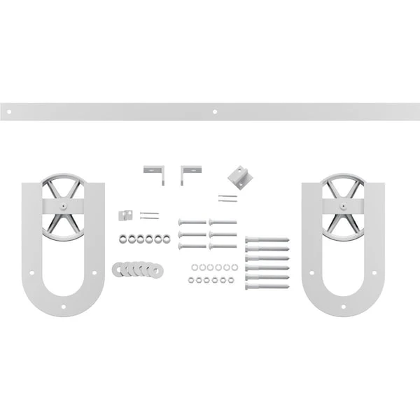 Premium Wagon Wheel Horseshoe Barn Door Hardware Set W/ 6' Track For 1 3/4" Doors, Rocket White 7 Premium Wagon Wheel Horseshoe Barn Door Hardware Set W/ 6' Track For 1 3/4" Doors, Rocket White - Image 5