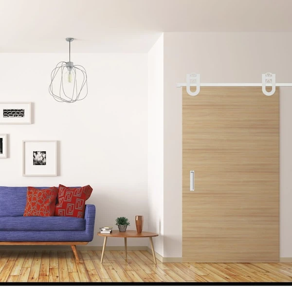 Premium Wagon Wheel Horseshoe Barn Door Hardware Set W/ 4' Track For 1 3/8" Doors, Rocket White 4 Premium Wagon Wheel Horseshoe Barn Door Hardware Set W/ 4' Track For 1 3/8" Doors, Rocket White - Image 2