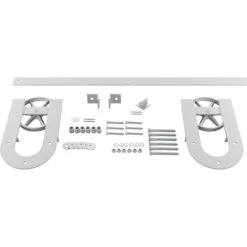 Premium Wagon Wheel Horseshoe Barn Door Hardware Set W/ 4' Track For 1 3/4" Doors, Rocket White