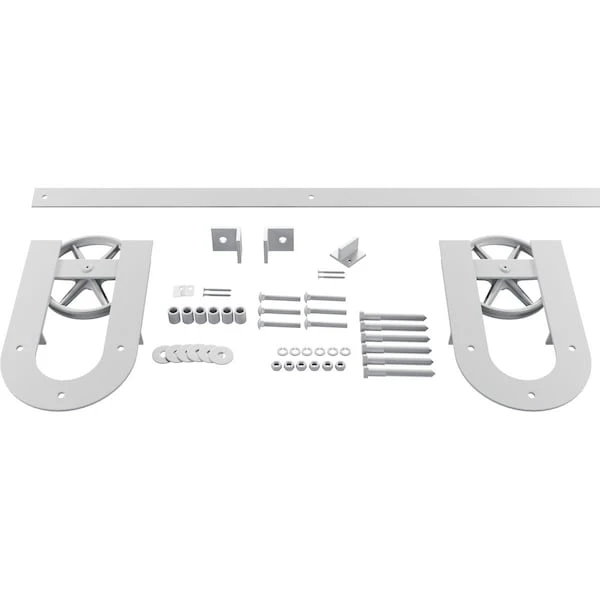 Premium Wagon Wheel Horseshoe Barn Door Hardware Set W/ 4' Track For 1 3/8" Doors, Rocket White 3 Premium Wagon Wheel Horseshoe Barn Door Hardware Set W/ 4' Track For 1 3/8" Doors, Rocket White