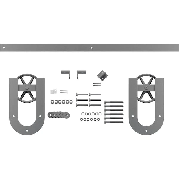 Premium Wagon Wheel Horseshoe Barn Door Hardware Set W/ 8' Track For 1 3/8" Doors, Flint Gray 4 Premium Wagon Wheel Horseshoe Barn Door Hardware Set W/ 8' Track For 1 3/8" Doors, Flint Gray - Image 2