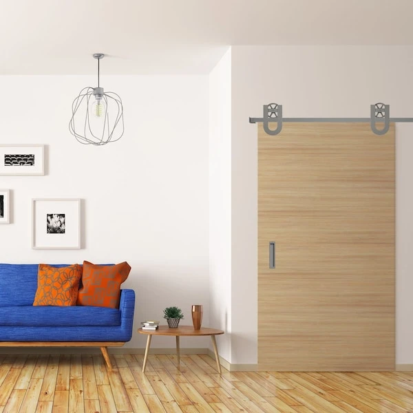 Premium Wagon Wheel Horseshoe Barn Door Hardware Set W/ 8' Track For 2 1/4" Doors, Flint Gray 5 Premium Wagon Wheel Horseshoe Barn Door Hardware Set W/ 8' Track For 2 1/4" Doors, Flint Gray - Image 3