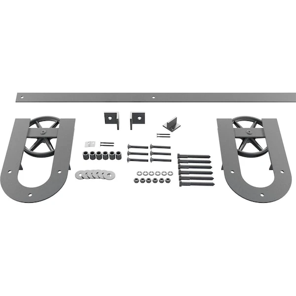 Premium Wagon Wheel Horseshoe Barn Door Hardware Set W/ 8' Track For 2 1/4" Doors, Flint Gray 3 Premium Wagon Wheel Horseshoe Barn Door Hardware Set W/ 8' Track For 2 1/4" Doors, Flint Gray