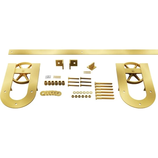 Premium Wagon Wheel Horseshoe Barn Door Hardware Set W/ 5' 4" Track For 2 1/4" Doors, Jacob's Gold 3 Premium Wagon Wheel Horseshoe Barn Door Hardware Set W/ 5' 4" Track For 2 1/4" Doors, Jacob's Gold