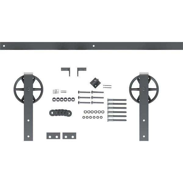 Premium Wagon Wheel Strap Barn Door Hardware Set W/ 4' Track For 2 1/4" Doors, Silver Metallic 4 Premium Wagon Wheel Strap Barn Door Hardware Set W/ 4' Track For 2 1/4" Doors, Silver Metallic - Image 2