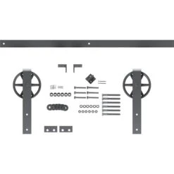 Premium Wagon Wheel Strap Barn Door Hardware Set W/ 5' 4" Track For 1 3/4" Doors, Silver Metallic 10 Premium Wagon Wheel Strap Barn Door Hardware Set W/ 5' 4" Track For 1 3/4" Doors, Silver Metallic -ZORO Materials Sale PCI20Enterprises20dba20Ekena20Millwork 1449977xx01xx36166c 4