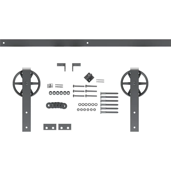 Premium Wagon Wheel Strap Barn Door Hardware Set W/ 5' Track For 2 1/4" Doors, Silver Metallic 6 Premium Wagon Wheel Strap Barn Door Hardware Set W/ 5' Track For 2 1/4" Doors, Silver Metallic - Image 4