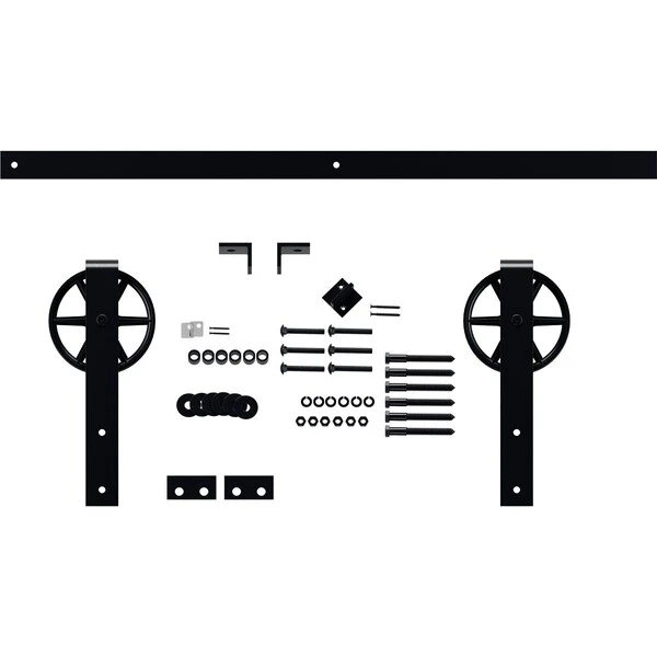 Premium Wagon Wheel Strap Barn Door Hardware Set W/ 5' 4" Track For 1 3/4" Doors, Dark Gray 6 Premium Wagon Wheel Strap Barn Door Hardware Set W/ 5' 4" Track For 1 3/4" Doors, Dark Gray - Image 4
