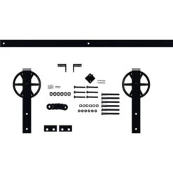 Premium Wagon Wheel Strap Barn Door Hardware Set W/ 6' Track For 1 3/4" Doors, Dark Gray -ZORO Materials Sale PCI20Enterprises20dba20Ekena20Millwork 1450021xx01xxec2589 3