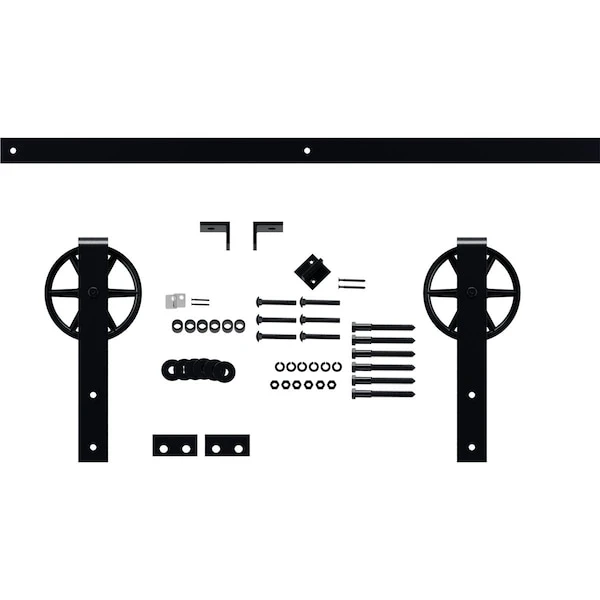 Premium Wagon Wheel Strap Barn Door Hardware Set W/ 6' Track For 1 3/8" Doors, Dark Gray 5 Premium Wagon Wheel Strap Barn Door Hardware Set W/ 6' Track For 1 3/8" Doors, Dark Gray - Image 3