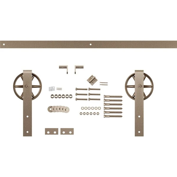 Premium Wagon Wheel Strap Barn Door Hardware Set W/ 8' Track For 1 3/8" Doors, White Bronze 5 Premium Wagon Wheel Strap Barn Door Hardware Set W/ 8' Track For 1 3/8" Doors, White Bronze - Image 3