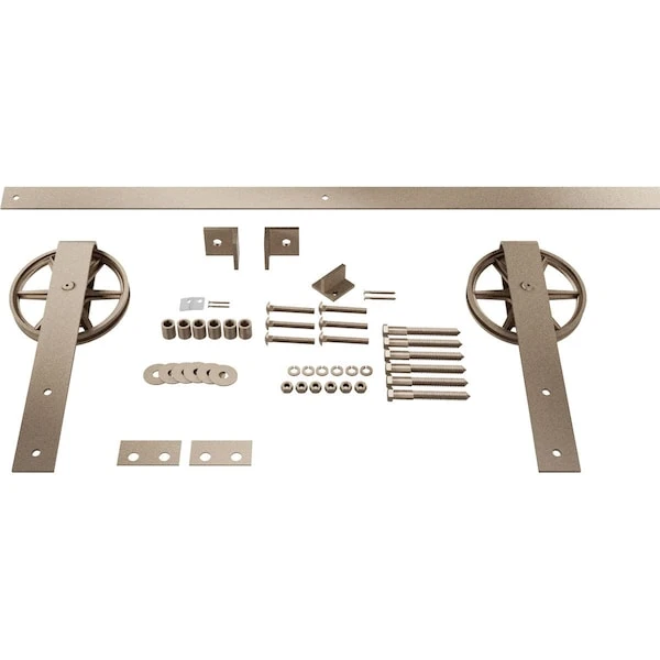 Premium Wagon Wheel Strap Barn Door Hardware Set W/ 8' Track For 1 3/4" Doors, White Bronze 3 Premium Wagon Wheel Strap Barn Door Hardware Set W/ 8' Track For 1 3/4" Doors, White Bronze