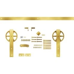 Premium Wagon Wheel Strap Barn Door Hardware Set W/ 7' Track For 1 3/8" Doors, Jacob's Gold -ZORO Materials Sale PCI20Enterprises20dba20Ekena20Millwork 1450085xx01xxc76806