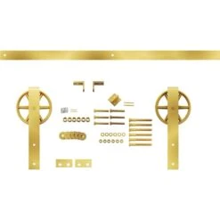 Premium Wagon Wheel Strap Barn Door Hardware Set W/ 5' 4" Track For 1 3/8" Doors, Jacob's Gold -ZORO Materials Sale PCI20Enterprises20dba20Ekena20Millwork 1450085xx01xxc76806 4