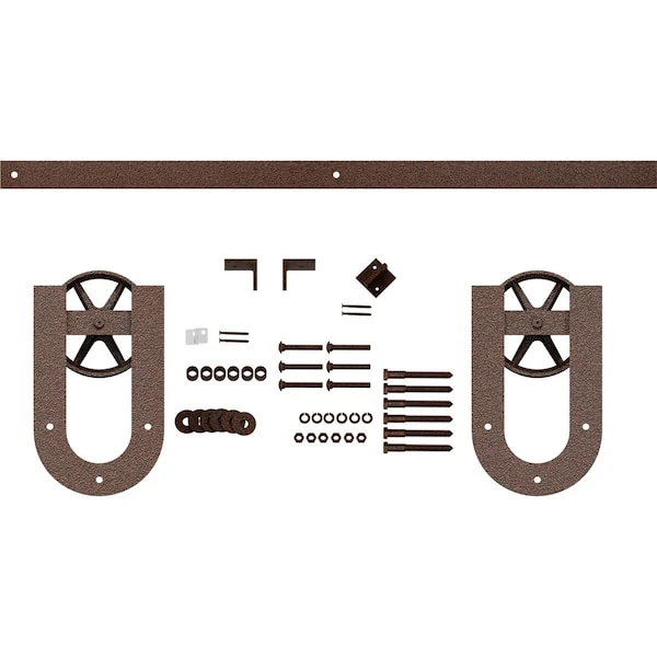 Premium Wagon Wheel Horseshoe Barn Door Hardware Set W/ 4' Track For 2 1/4" Doors, Copper Vein 5 Premium Wagon Wheel Horseshoe Barn Door Hardware Set W/ 4' Track For 2 1/4" Doors, Copper Vein - Image 3
