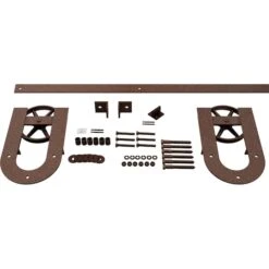 Premium Wagon Wheel Horseshoe Barn Door Hardware Set W/ 6' Track For 1 3/4" Doors, Copper Vein