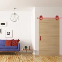 Premium Wagon Wheel Horseshoe Barn Door Hardware Set W/ 4' Track For 1 3/4" Doors, Regal Red -ZORO Materials Sale PCI20Enterprises20dba20Ekena20Millwork 1450123xx08xxac08b4 1
