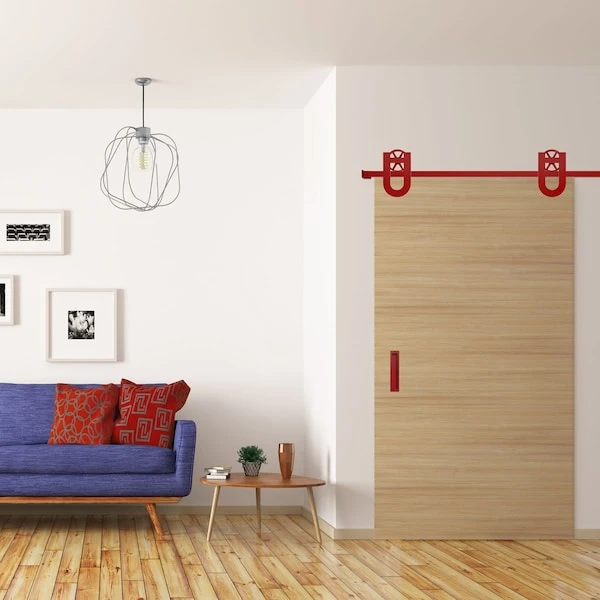 Premium Wagon Wheel Horseshoe Barn Door Hardware Set W/ 4' Track For 1 3/8" Doors, Regal Red 4 Premium Wagon Wheel Horseshoe Barn Door Hardware Set W/ 4' Track For 1 3/8" Doors, Regal Red - Image 2