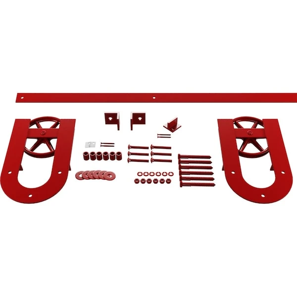Premium Wagon Wheel Horseshoe Barn Door Hardware Set W/ 4' Track For 1 3/8" Doors, Regal Red 3 Premium Wagon Wheel Horseshoe Barn Door Hardware Set W/ 4' Track For 1 3/8" Doors, Regal Red